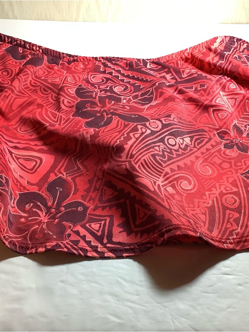 Red Floral swim skirt.